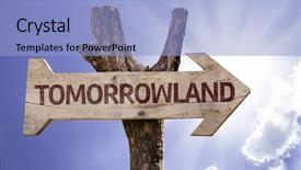  Presentation with wooden - PPT theme featuring boom - tomorrowland wooden sign background and a light blue colored foreground