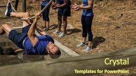 Presentation with obstacle course - Colorful presentation design enhanced with boot camp - fit man crossing the rope backdrop and a tawny brown colored foreground