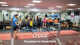  Presentation with gym - Cool new slide deck with boot camp - fit people working backdrop and a coral colored foreground