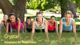  Presentation with group fitness - Presentation theme consisting of boot camp - fitness group planking in park background and a tawny brown colored foreground