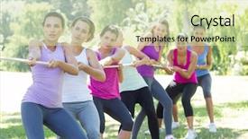  Presentation with tug of war sport - Audience pleasing presentation consisting of boot camp - fitness group playing tug backdrop and a soft green colored foreground