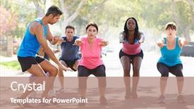  Presentation with people street - Slides featuring boot camp - group of people exercising street background and a coral colored foreground
