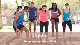  Presentation with boot camp - Beautiful slides featuring boot camp - group of people exercising street backdrop and a coral colored foreground