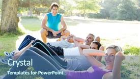  Presentation with training camp - Presentation having boot camp - happy athletic group training background and a ocean colored foreground