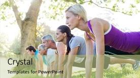  Presentation with group training - Beautiful slides featuring boot camp - happy athletic group training backdrop and a mint green colored foreground