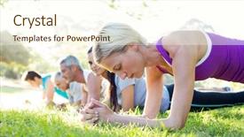  Presentation with music and athletic training - Amazing slide deck having boot camp - happy athletic group training backdrop and a cream colored foreground