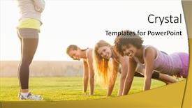  Presentation with sporty - Audience pleasing PPT theme consisting of boot camp - portrait of smiling sporty women backdrop and a cream colored foreground
