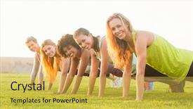  Presentation with beautiful black women smiling - Colorful presentation theme enhanced with boot camp - portrait of smiling sporty women backdrop and a yellow colored foreground