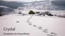  Presentation with green lake - Presentation featuring boot traces in the snow background and a light gray colored foreground
