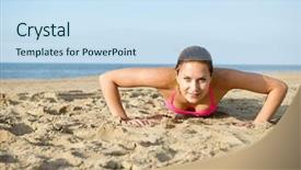  Presentation with workout - Slides consisting of bootcamp - fit athletic woman doing push background and a sky blue colored foreground