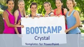  Presentation with boot camp - Cool new slide set with bootcamp - portrait of fitness women hold backdrop and a sky blue colored foreground