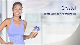  Presentation with protein shake - Theme enhanced with bootcamp - woman enjoying a protein shake background and a sky blue colored foreground
