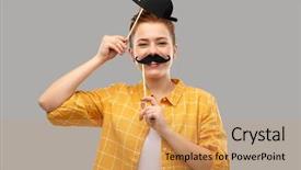  Presentation with black people - Theme having booth and people concept - red background and a coral colored foreground