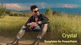  Presentation with leather - Beautiful PPT layouts featuring boots - seated man wearing leather jacket backdrop and a tawny brown colored foreground