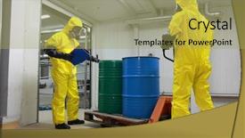  Presentation with chemical safety - Amazing slides having boots transport barrels of chemical backdrop and a yellow colored foreground