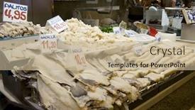 Presentation with frozen fish - Theme featuring boqueria-fish-market-in-barcelona background and a mint green colored foreground