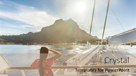  Presentation with cruiseship - PPT theme consisting of bora-bora-island-luxury-cruise background and a coral colored foreground