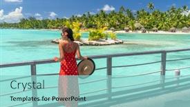  Presentation with luxury resort - Amazing PPT theme having bora-bora-luxury-resort-vacation backdrop and a light blue colored foreground