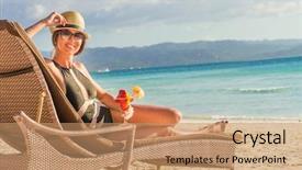  Presentation with sensuality woman black angel relaxing - Audience pleasing PPT layouts consisting of boracay - young beautiful woman relaxing backdrop and a coral colored foreground