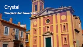  Presentation with welcome to church - PPT theme featuring borboto village church in valencia background and a  colored foreground