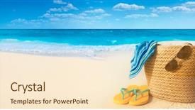  Presentation with summer - Beautiful presentation design featuring bord - summer accessories on sandy beach backdrop and a cream colored foreground