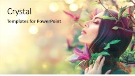  Presentation with beautiful spring flowers - PPT theme having border - beauty young woman enjoying nature background and a lemonade colored foreground