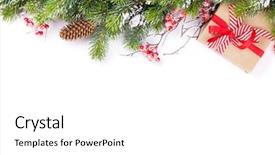  Presentation with snow tree - Amazing slide deck having border - christmas tree branch with snow backdrop and a white colored foreground