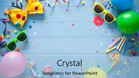  Presentation with colorful birthday frame party - Amazing PPT layouts having border - colorful frame with party items backdrop and a light blue colored foreground