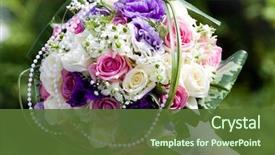  Presentation with wedding white - Presentation having white blue border - colorful wedding bouquet in bride's background and a tawny brown colored foreground