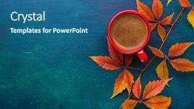  Presentation with dark blue green - Presentation theme with border - red cup of black coffee background and a ocean colored foreground