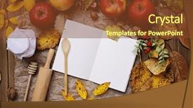 Presentation with recipe book - Amazing slide deck having border books - blank recipe book and food backdrop and a tawny brown colored foreground