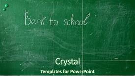  Presentation with back-to-school-virtually - Beautiful slides featuring border classroom - green chalk blackboard written back backdrop and a ocean colored foreground