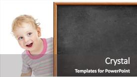  Presentation with birthday invitation kid - PPT theme featuring border classroom - kid behind blank blackboard background and a  colored foreground