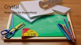  Presentation with school - Colorful presentation enhanced with border classroom - school object backdrop and a  colored foreground