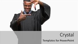  Presentation with african american - Slide set consisting of education border - young graduated african american man background and a light gray colored foreground
