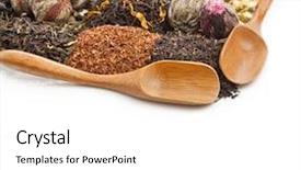  Presentation with tea types - Colorful slide set enhanced with border of different types tea backdrop and a white colored foreground