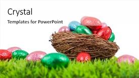  Presentation with white green - Presentation theme having border spring bird - easter eggs in nest background and a white colored foreground