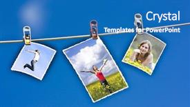  Presentation with spring photo album - Audience pleasing presentation design consisting of border spring bird - photo hanging on a clothesline backdrop and a  colored foreground