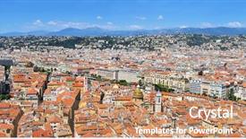 Presentation with panoramic - PPT theme with border town - panoramic view of nice france background and a coral colored foreground