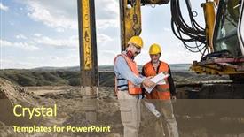  Presentation with worker - Presentation theme featuring bore pile - engineer shows construction worker background and a violet colored foreground