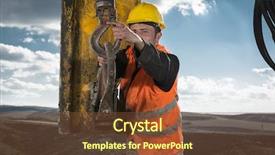  Presentation with drilling machine - Amazing PPT theme having bore pile - manual worker of drilling machine backdrop and a tawny brown colored foreground