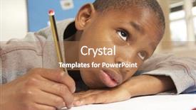  Presentation with unhappy - Cool new PPT theme with bore student - unhappy schoolboy studying in classroom backdrop and a coral colored foreground