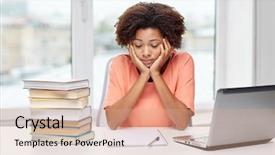  Presentation with education technology - Colorful slide set enhanced with bored african american young woman backdrop and a coral colored foreground
