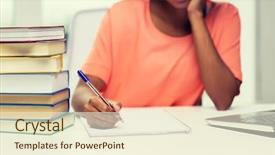  Presentation with learning technology - Beautiful presentation theme featuring bored african american young woman backdrop and a cream colored foreground