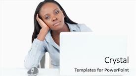  Presentation with laptop computers around the world backgroun - PPT layouts consisting of bored businesswoman using a laptop background and a cool aqua colored foreground