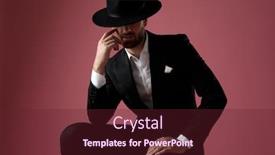  Presentation with pink black - PPT layouts consisting of bored dramatic man leaning on his leg holding his finger on his face while wearing tuxedo a black hat sitting on pink studio background background and a tawny brown colored foreground