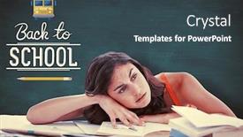  Presentation with green chalkboard - Slides having bored female student doing her homework against green chalkboard background and a ocean colored foreground