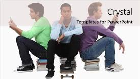  Presentation with virile young men - Slide set consisting of bored group of young men background and a lemonade colored foreground