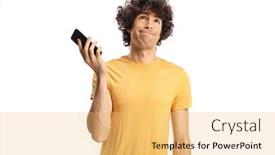  Presentation with listening - PPT theme featuring bored-guy-listening-to-phone background and a yellow colored foreground