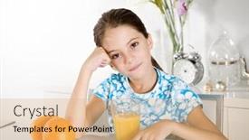  Presentation with orange juice - Colorful slide deck enhanced with bored little girl with orange juice backdrop and a coral colored foreground